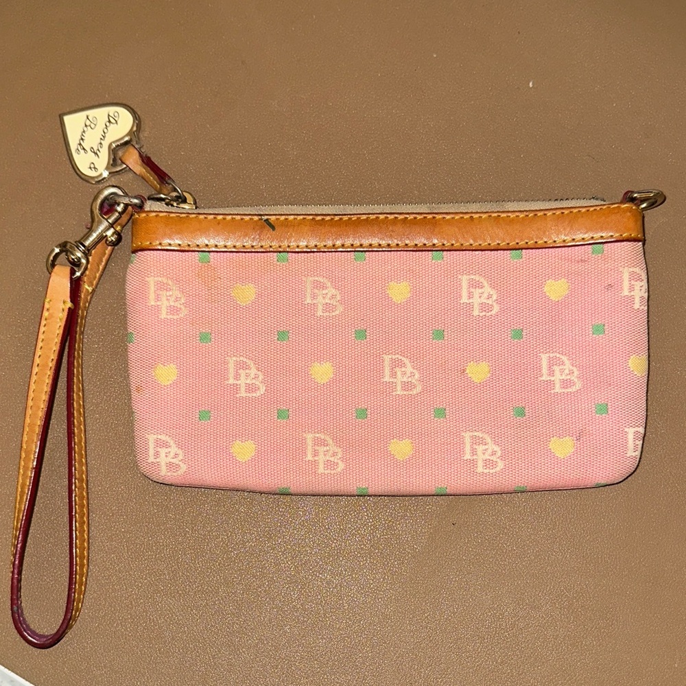 Dooney & Bourke Pink and Tan Wristlet Vintage